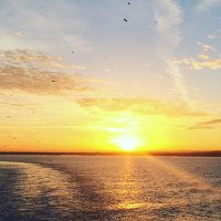 Lever de soleil lors de la traversée en ferry (photo T. Bottin)